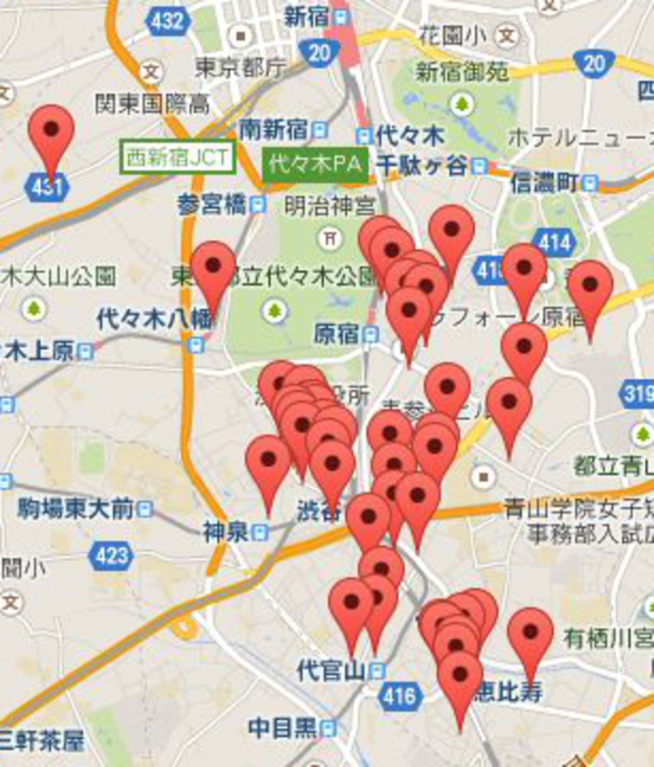 渋谷区ランチ掲載店舗地図