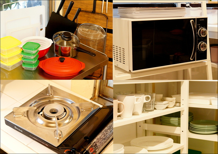 共用キッチンではお料理出来ます！調味料・食器・調理器具も取り揃えております！