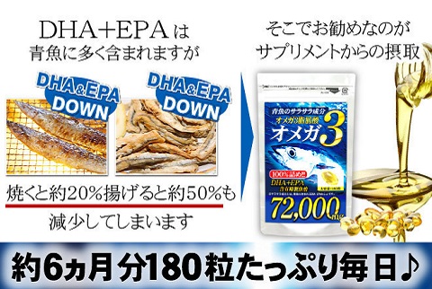 必須脂肪酸オメガ3★ DHA・EPA精製魚油100％  業界最大値級配合★ 青魚deオメガ72,000mg【送料無料】