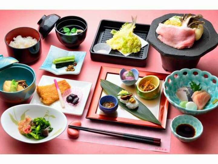 もち豚陶板焼き　和会食一例　7品