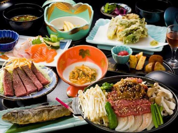 「飛騨牛陶板焼き」と「飛騨牛ローストビーフ」付き夕食