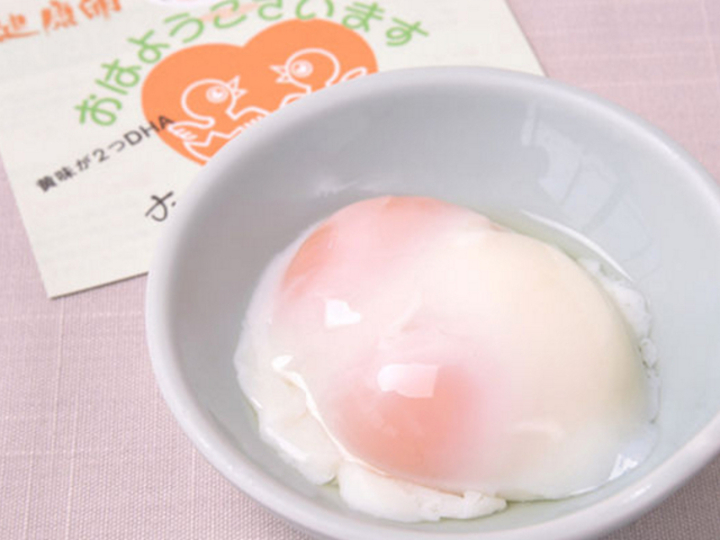 【朝食】がまの湯の温泉卵は、なんと黄身が2つ♪