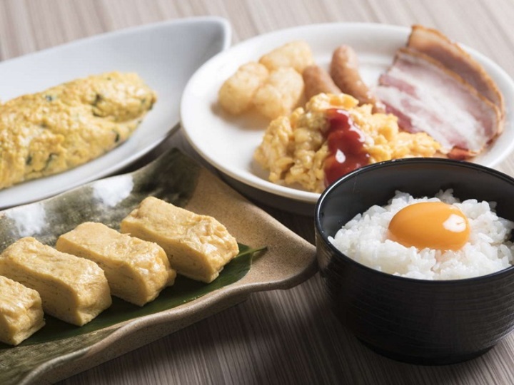 【ご朝食バイキング】こだわりの卵料理。信州産のノニ卵を使用